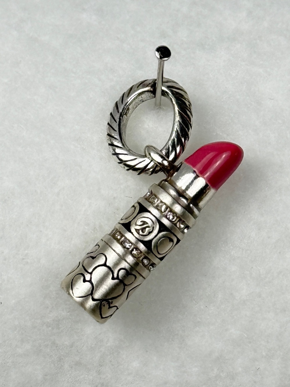 Brighton Pink Lipstick Charm with Crystals - Picture 2 of 4
